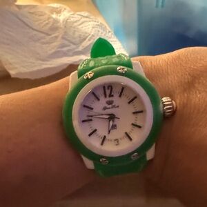 Glam Rock Green and White Watch with Silver Accents